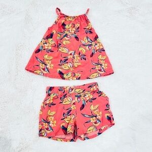 Old Navy Sleeveless A-Line Coral Tropical Floral Top & Shorts Set Toddler Girls